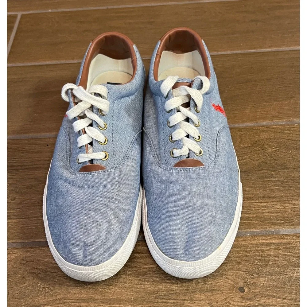 Polo Ralph Lauren Vaughn Mens Blue Chambray Leather Trim Sneakers 11.5D